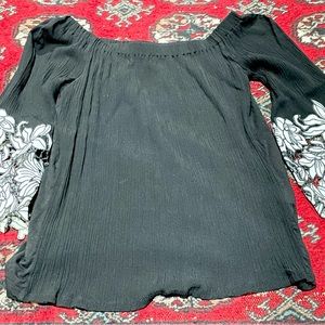 INC Women's Blouse Embroidered Sleeves XS